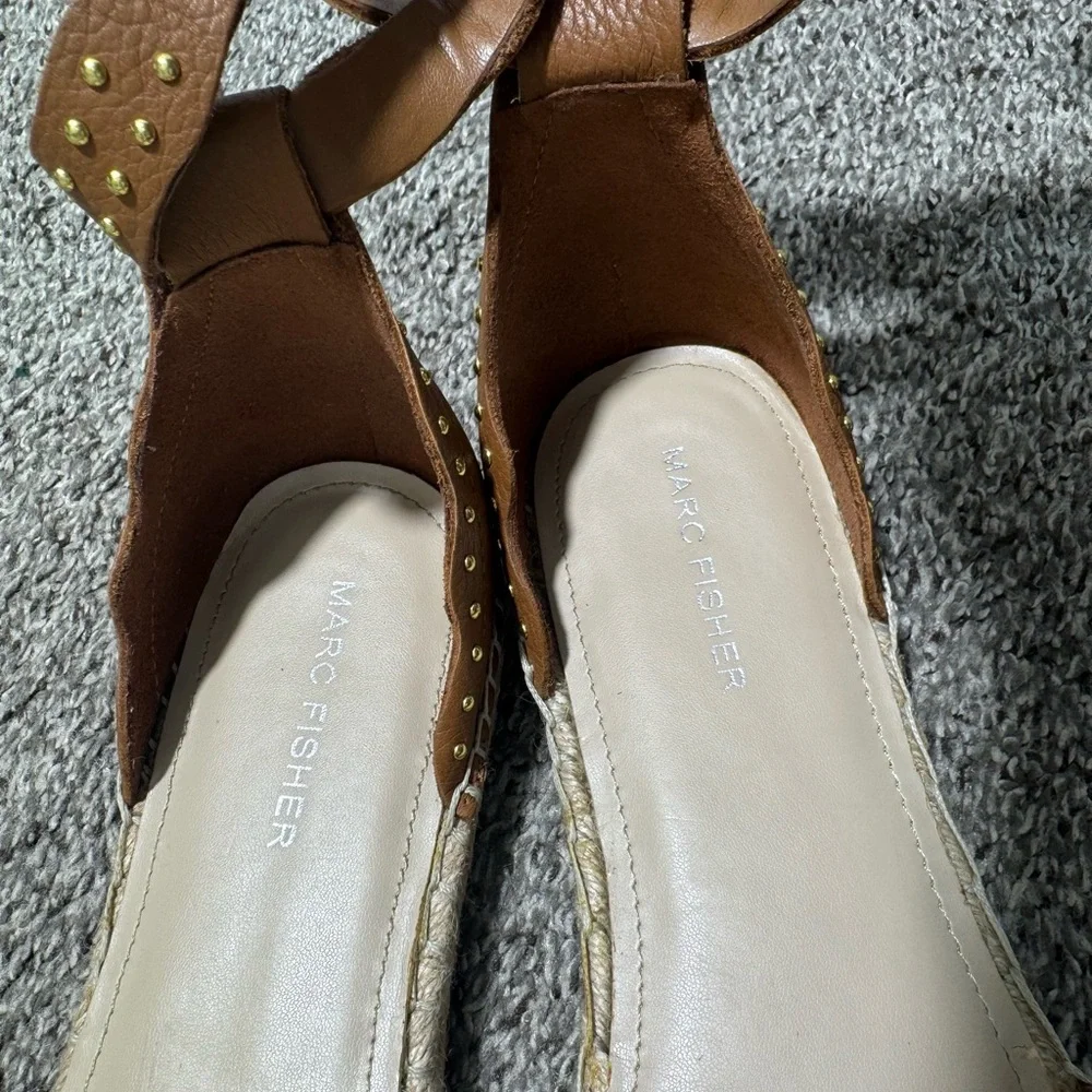 Marc Fisher Jarquis Espadrille Sandals Tan Studded Ankle Strap Size 8.5 Leather - Picture 8 of 14